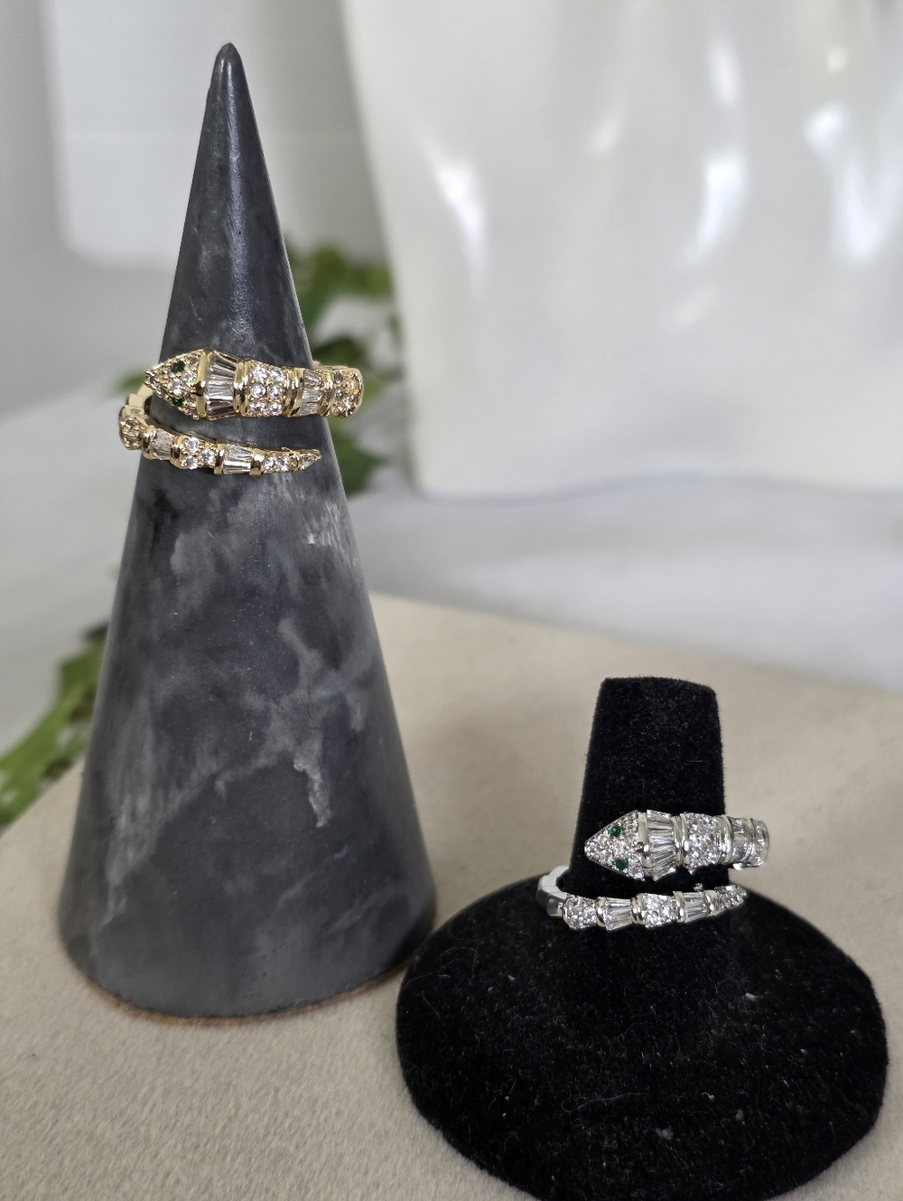 Gold Filled Adjustable Wrap Snake Ring with Cubic Zirconia Crystal Stones